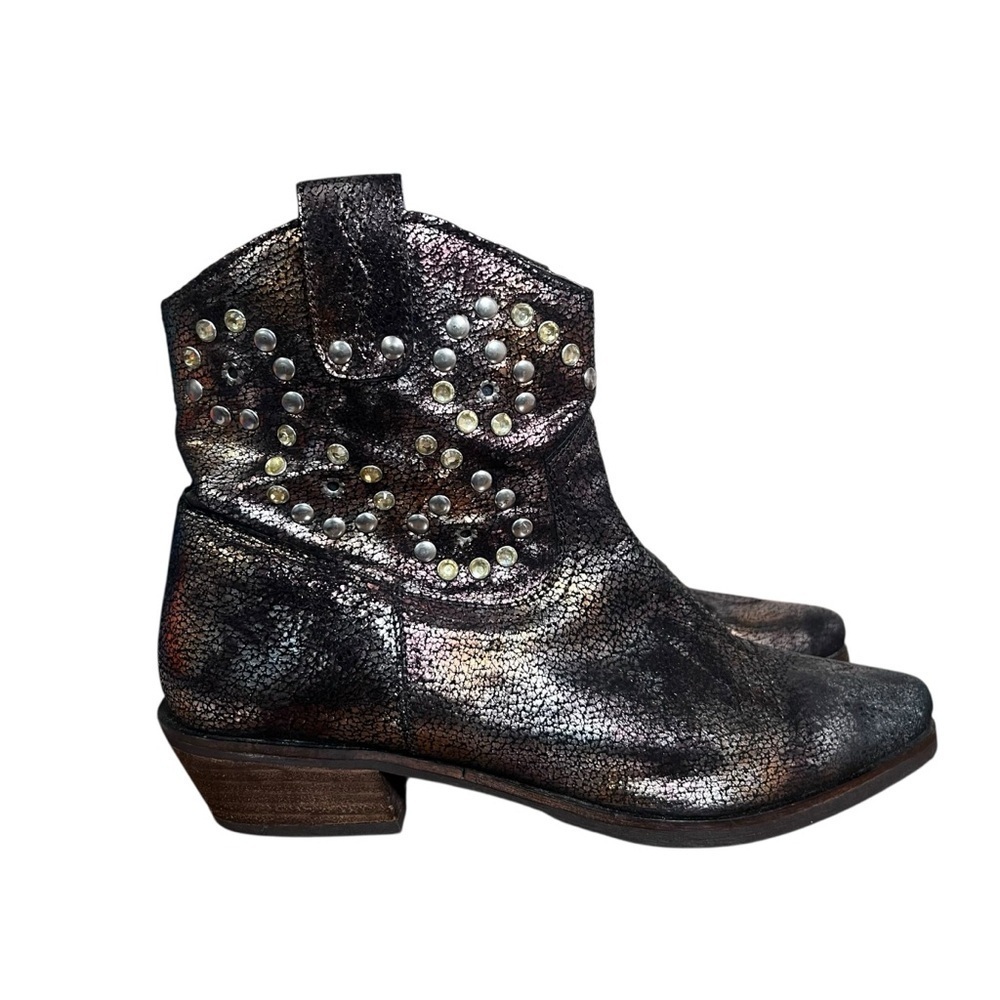 J. Renee Larch Leather Ankle Boots Copper Brown Studded Zip Heel Bootie Size 8.5